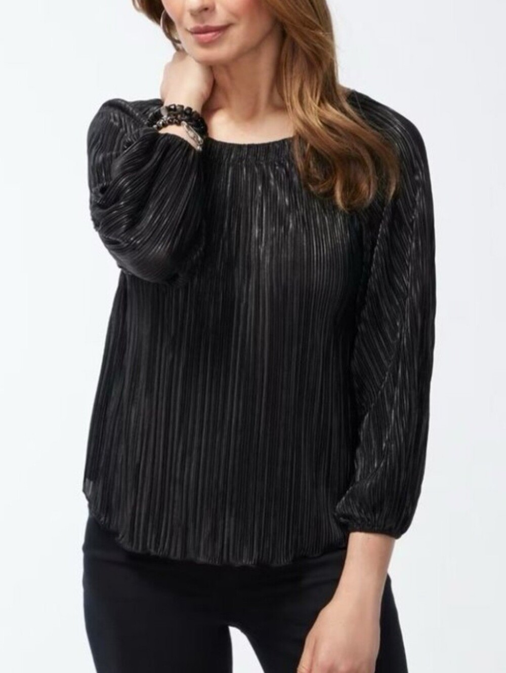 Chico's Black Textured Long-Sleeve Blouse